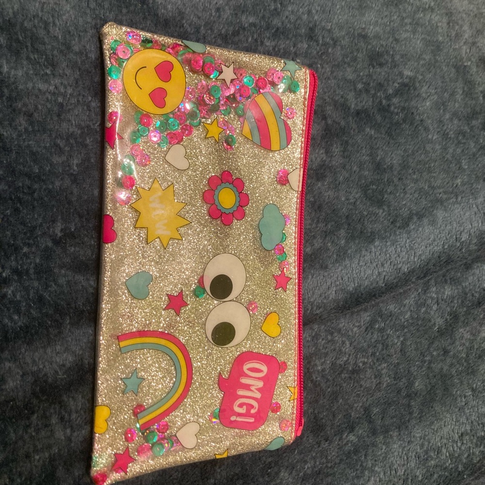 Pink and silver glitter pencil pouch ✨